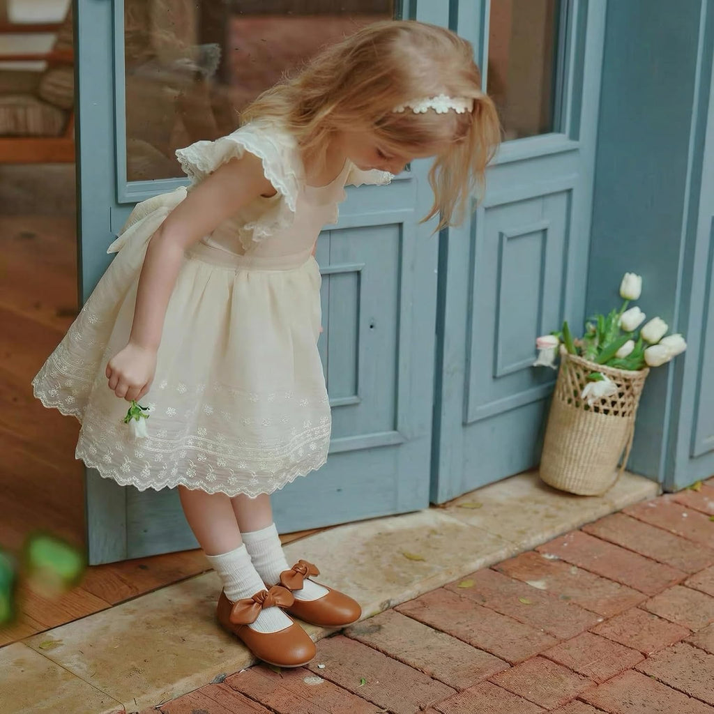 Girls Mary Jane Dress Shoes Ballerina Flats - Toddler/Little Kid Bow Decor for School & Daily Wear Comfortable