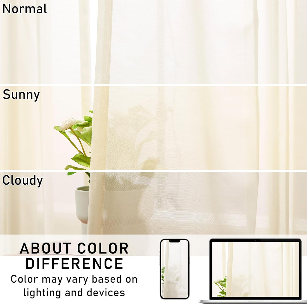 95 Inches Long Egret Ivory Pinch Pleated Sheer Curtains for Bedroom Living Room Sliding Patio Door,Farmhouse Textured