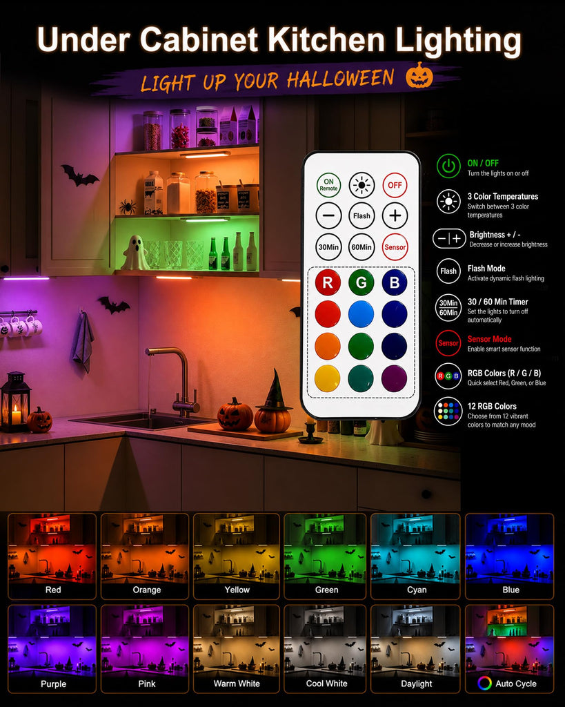 Under Cabinet Lighting, 96-LED RGB Under Counter Lights, 6 Pack