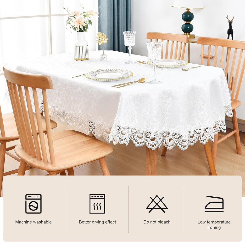 Elegant White Lace Jacquard Oval Tablecloth Tabletop Decoration Cover for Oval Tables Home Decoratio