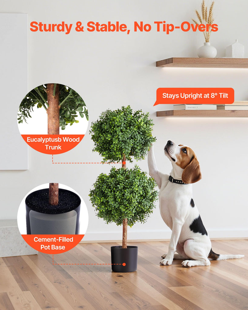 Artificial Topiary Boxwood Double Ball, 2 Set 36 inch Faux Boxwood Plant Balls, Fake Silk Tree Look Real, Easy
