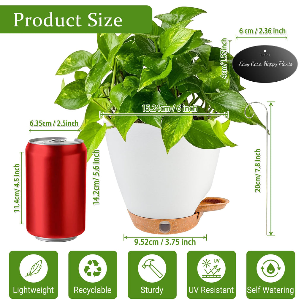 6" Self Watering Pots for Indoor Plants, 5-Pack Small Plastic Planters