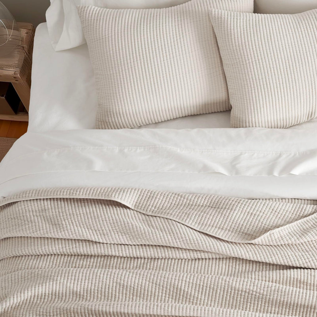Cotton Ribbed Matelassé Coverlet Set, Birch