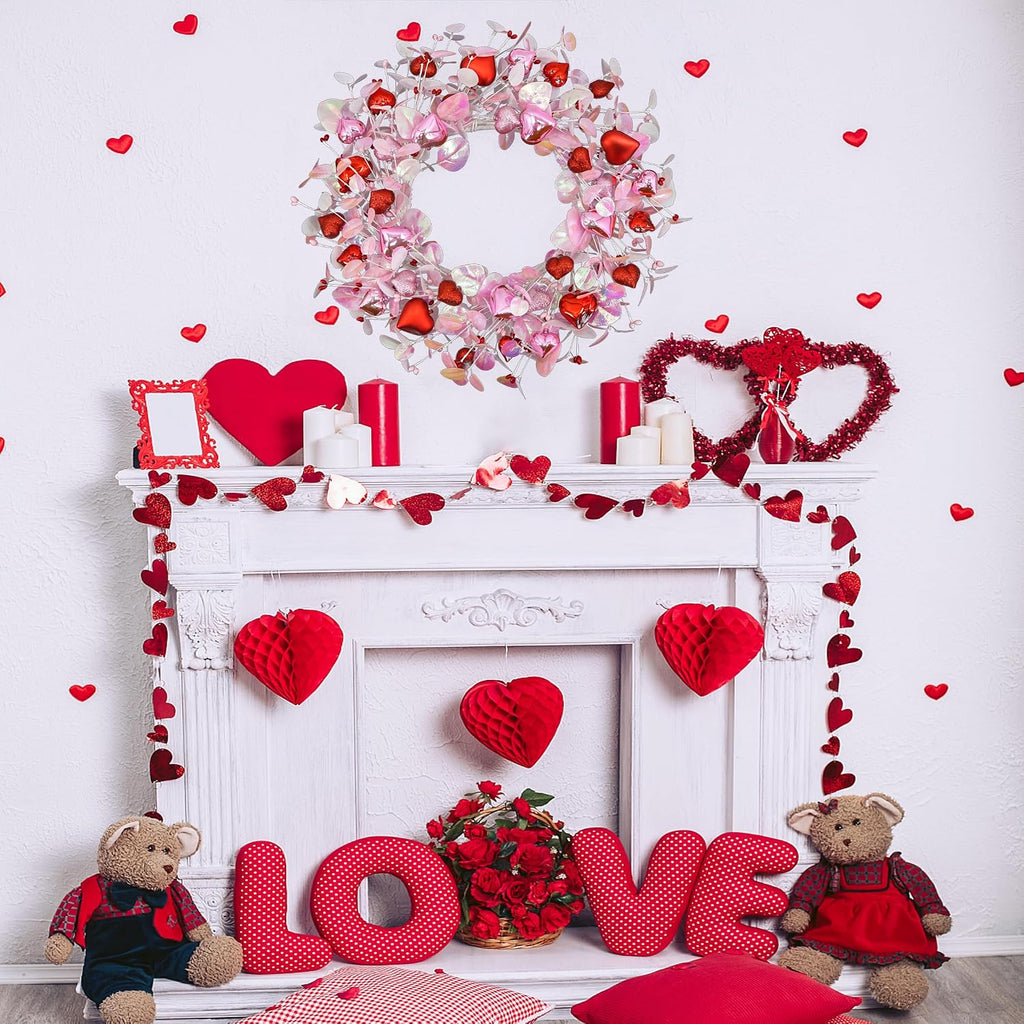 Valentine's Day Wreath for Front Door Valentine Wreath with Pink Eucalyptus Leaves,Pink and red Hearts Outdoor