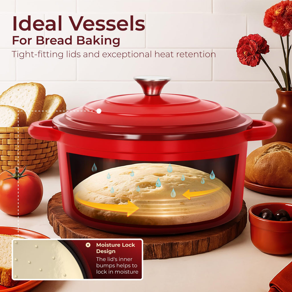 7Pcs Red Enameled Cast Iron Cookware Sets, Heavy Duty