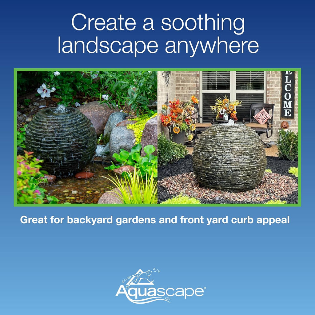 Stacked Slate Sphere Fountain, 18 Inch Diameter 46 cm, Lightweight Fiber-Resin Composite Decorative Water Feature