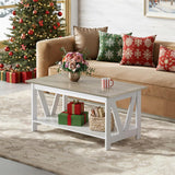 Coffee Table with Storage Shelf, 39.4" Farmhouse Coffee Table with V-Frame Support