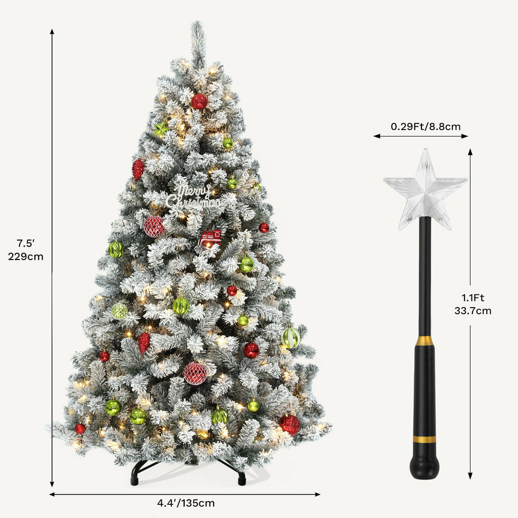 7.5FT Pre-Lit Flocked Christmas Tree w/Magic Wand Control