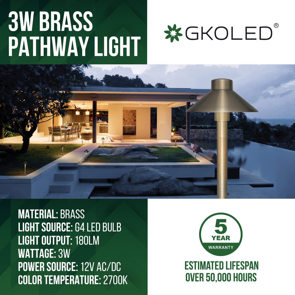 Solid Brass Pathway Lights, Low Voltage LED Landscape Path Light, Outdoor Waterproof Accent Lighting, 12V AC/DC