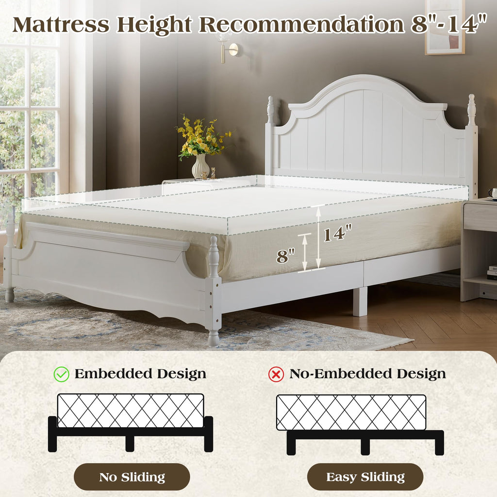 Solid Wood Poster Bed, 55" Arched Headboard, White