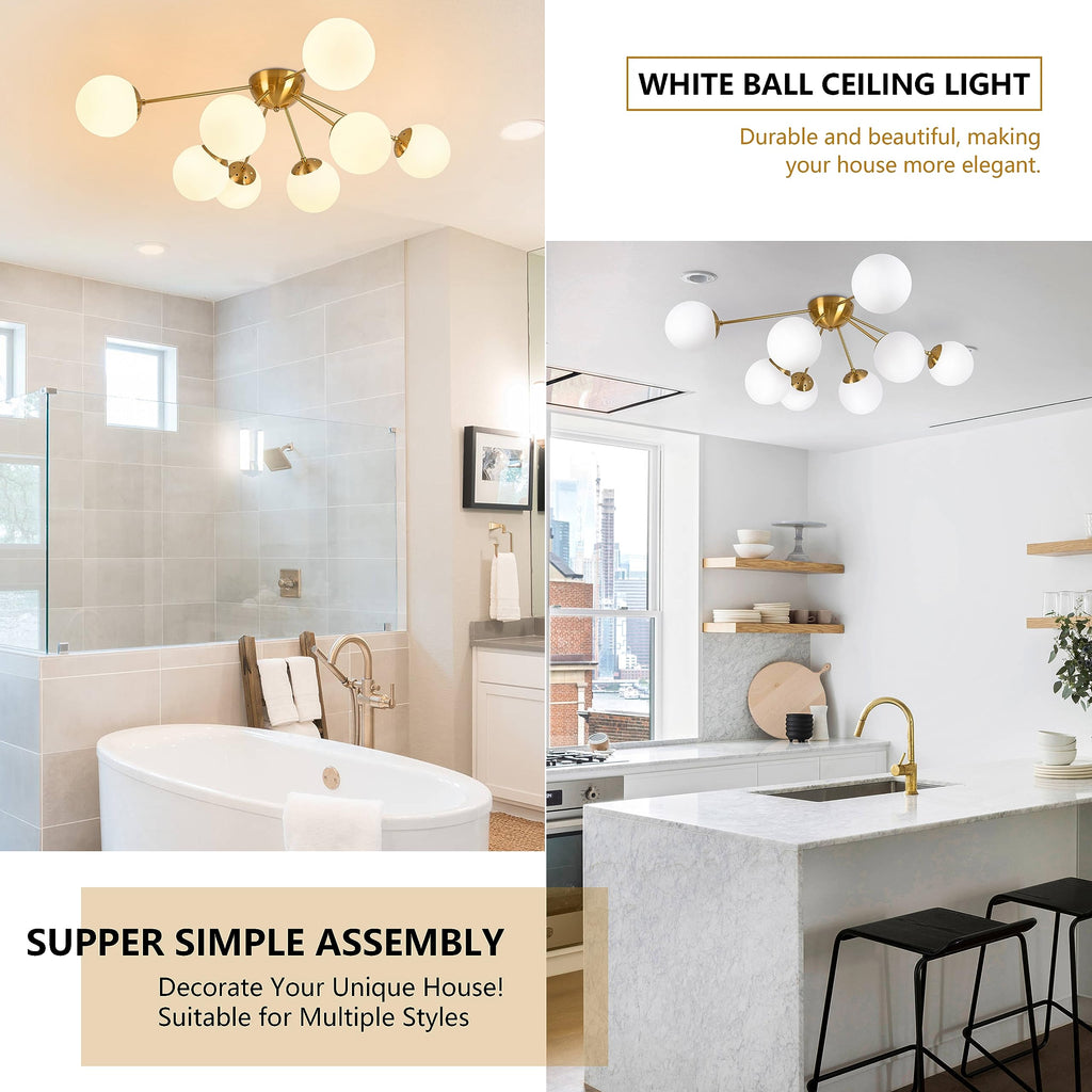 8 Light Mid Century Modern Ceiling Light Semi Flush Mount Ceiling Light Fixture Globe Lights Sputnik Chandelier with