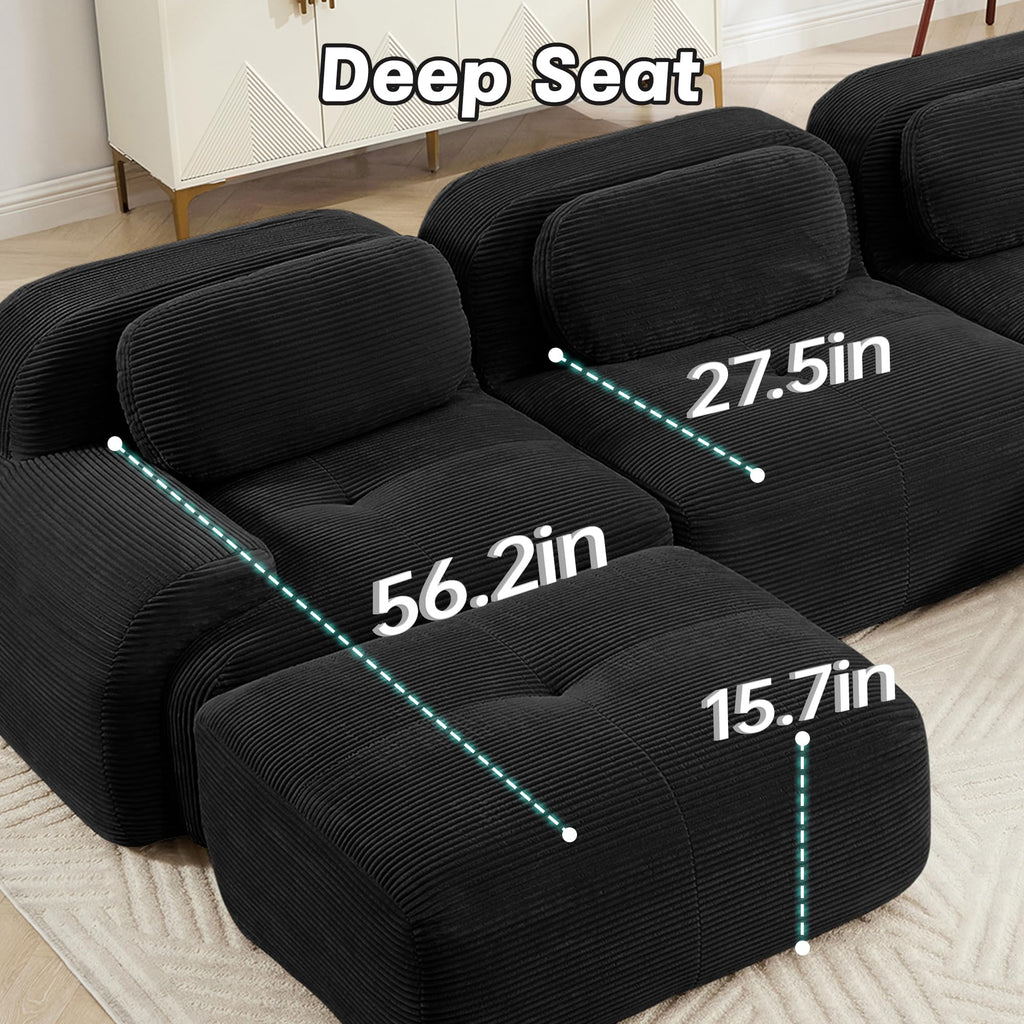 81.8 Inch Modular Sectional Sofa, Loveseat Boneless Couch, Black