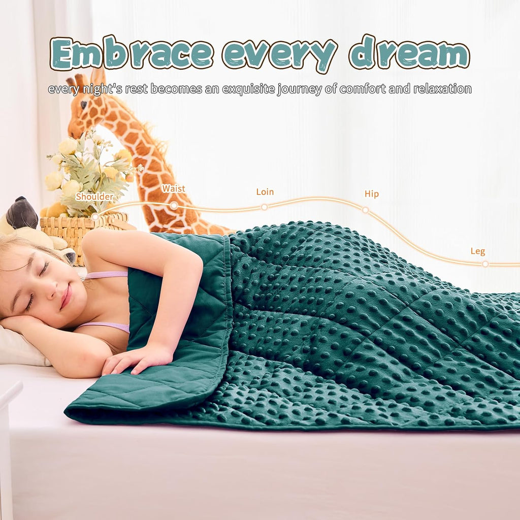 Green Weighted Blanket 7lbs, 40"x60", Breathable Cooling Minky Heavy Throw Blanket for 60-90lbs, Soft Winter Thick