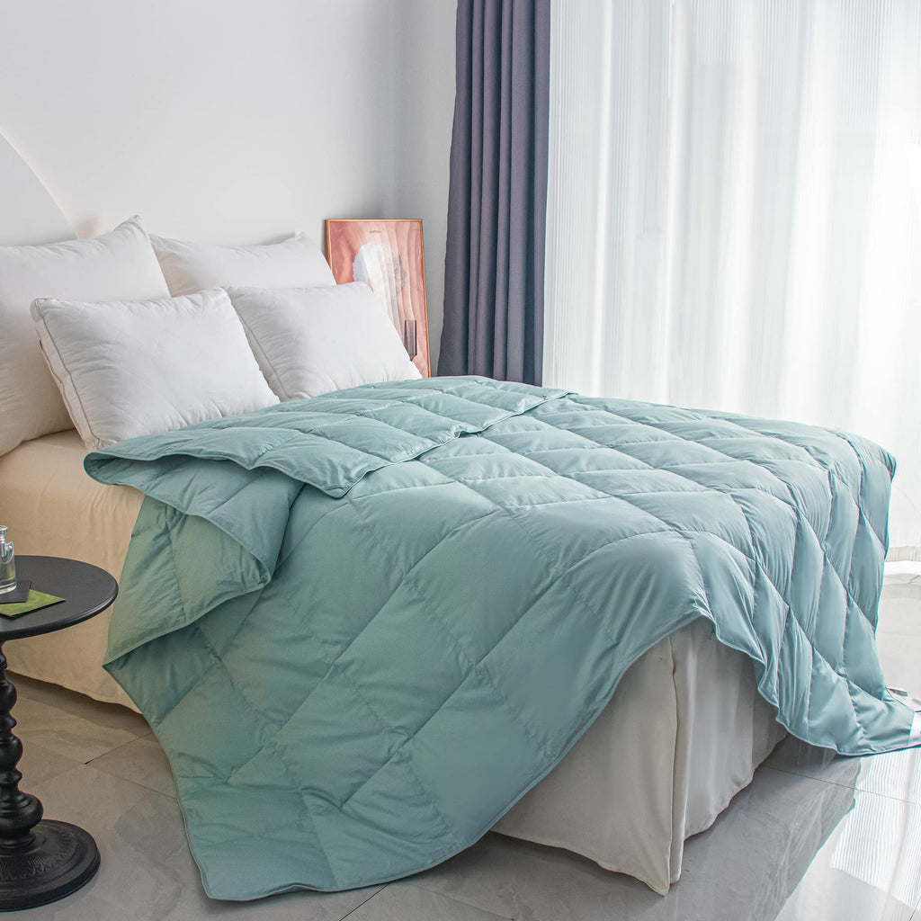 Lightweight Goose Down Comforter Blanket Duvet for Summer/Warm Weather, Ultra Soft Fabric, Lake Blue King Size