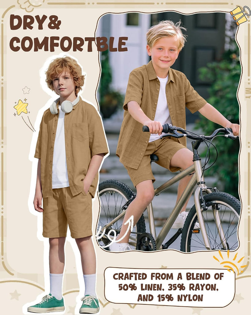 Boys 2 Pieces Linen Outfits shorts Sets