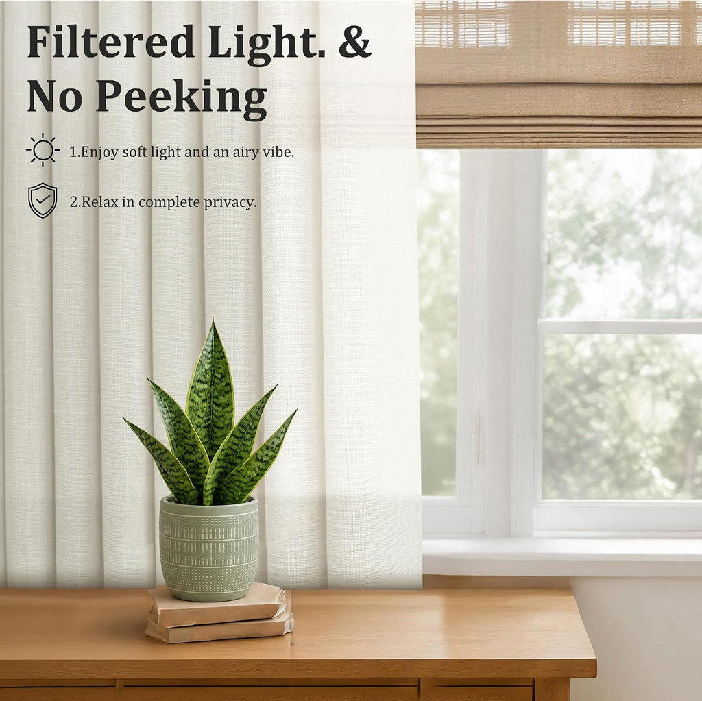 Pinch Pleated Linen Curtains 96 Inch, 2 Panels Premium 400GSM Memory Trained Semi Sheer Light Filtering Window Drapes