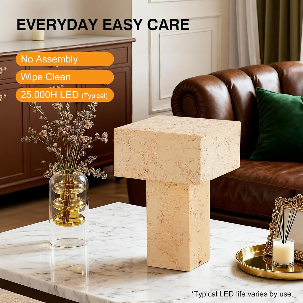Cordless Small Table Lamp, USB-C Rechargeable Touch Dimmable Bedside Lamp with Handcrafted Fiber Shade