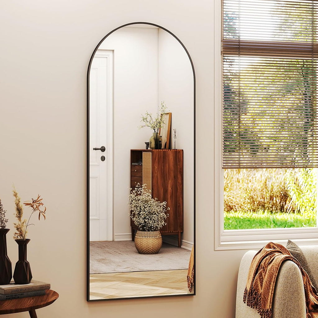 56"x21" Arched Full Length Mirror Floor Mirrors with Aluminum Alloy Frame Free-Standing Wall Mounted Floor Mirrors or