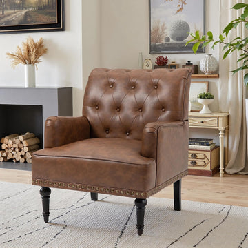Faux Leather Accent Chair, Modern Upholstered Armchair, Brown