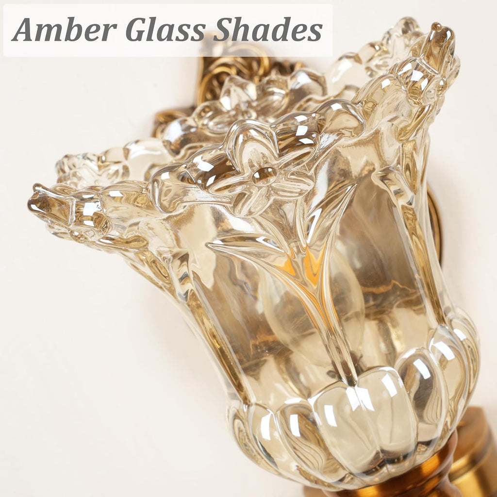 Vintage Glass Wall Sconce, Elegant Brass Wall Light, Crystal Floral Bedside Wall Lamp, Wall Mounted Lamp for Entrance, Bedroom, Hallway