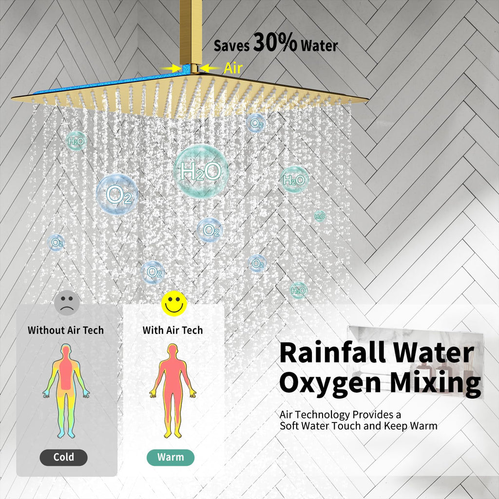 16 Inch Ceiling Mount Rain Shower System,Brushed Gold