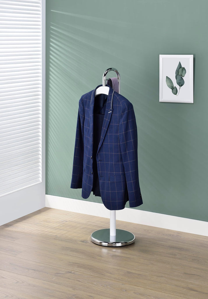 Amber Freestanding Valet Stand Coat Rack Organizer for Men and Women with Hanger, Trouser Bar, White