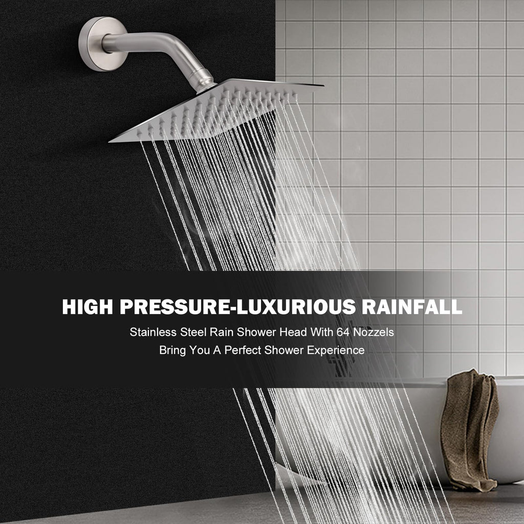 Rain Shower Head, High Flow Stainless Steel Square Rainfall Shower, High Pressure Design, Awesome Shower Experience