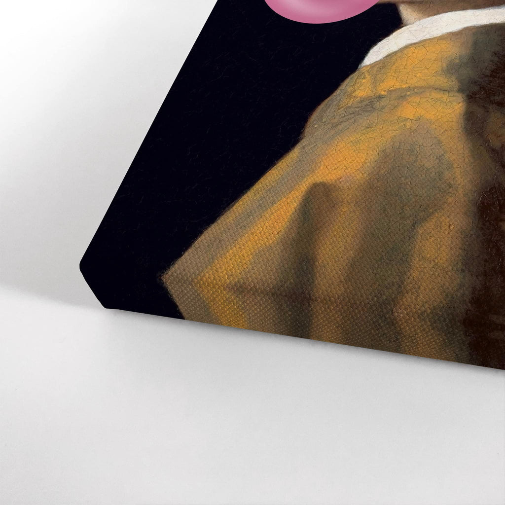 Johannes Vermeer's Masterpiece Girl with a Pearl Earring Pink Bubble Gum Art CANVAS PRINT Modern Painting Wall Art