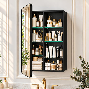 20x26 Black Medicine Cabinet with Mirror, Recessed & Surface Mount