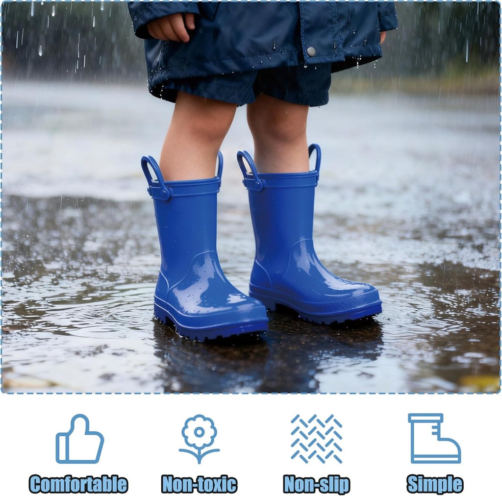 Children's Rain Boots with Easy-On Handles, Waterproof Outdoor Boots for Girls and Boys, Perfect for School and Play