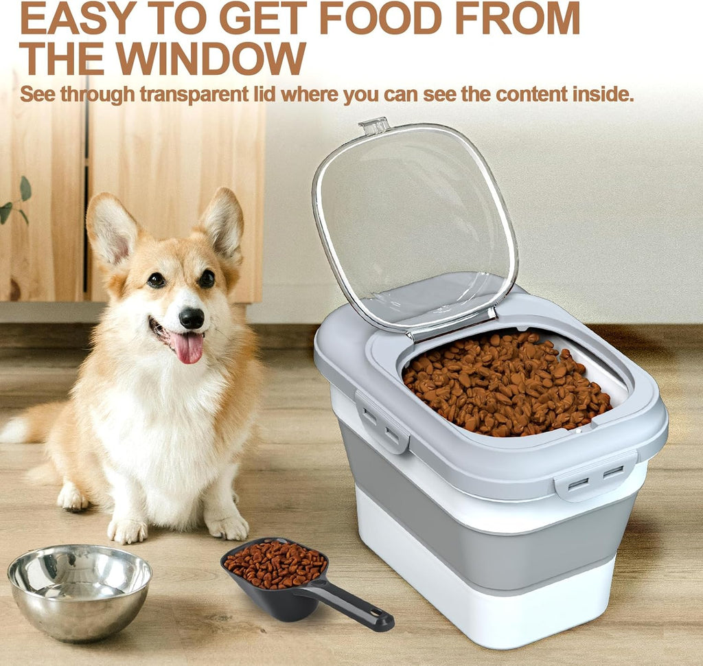 Dog Food Storage Container Small, 10-13lbs Collapsible Dog Cat Food Containers with Airtight Clear Flip-top and Pet