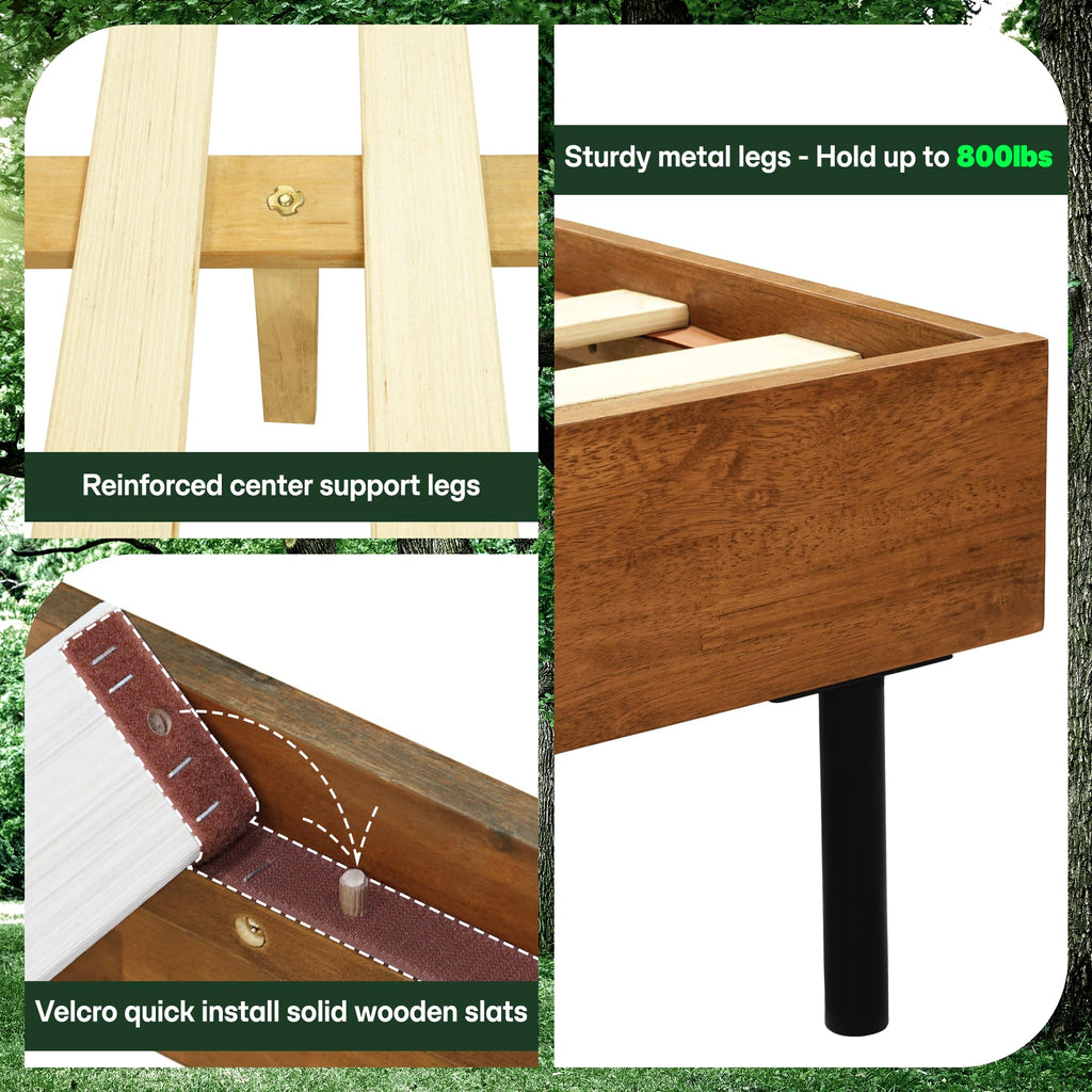 Acacia Alander Bed Frame with Headboard Bed Frame Queen Size Solid Wood Platform Bed, Scandinavian Signature High