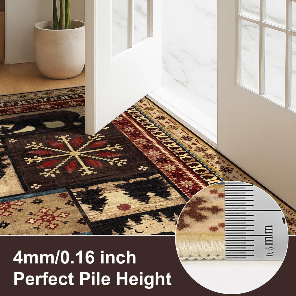 Hallway Runner Rug, Non Slip Washable Western Cabin Bear Rugs