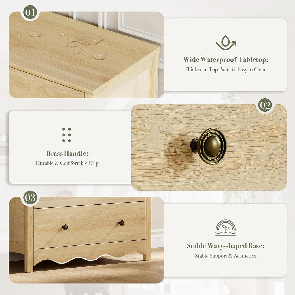 44" Tall Dresser with 6 Drawers (Natural) | Modern, Farmhouse, Metal Handle, Natural, Wood-grain Finish, Organizer