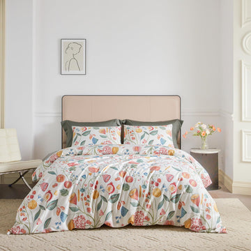Autumn Floral Duvet Cover Queen 100% Egyptian Cotton 3 Pcs Set