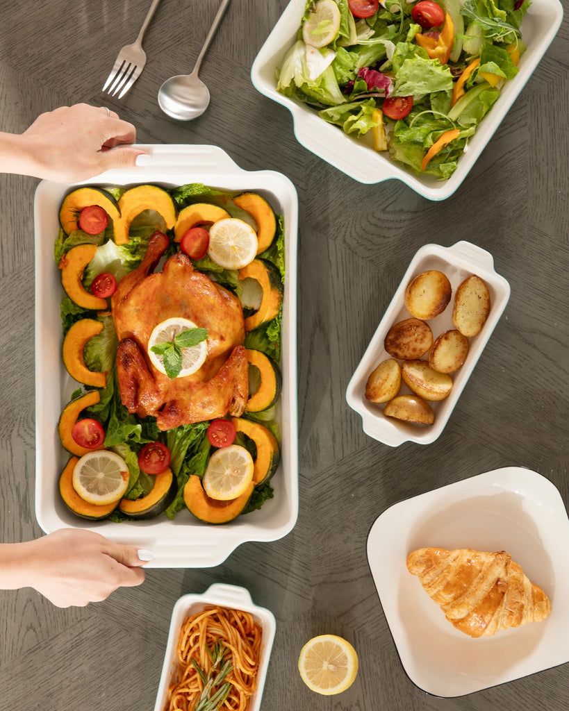 Ceramic Bakeware Set of 4, Casserole Dishes for Oven, Rectangular Baking Dish with Handles, Lasagna Pans Deep for