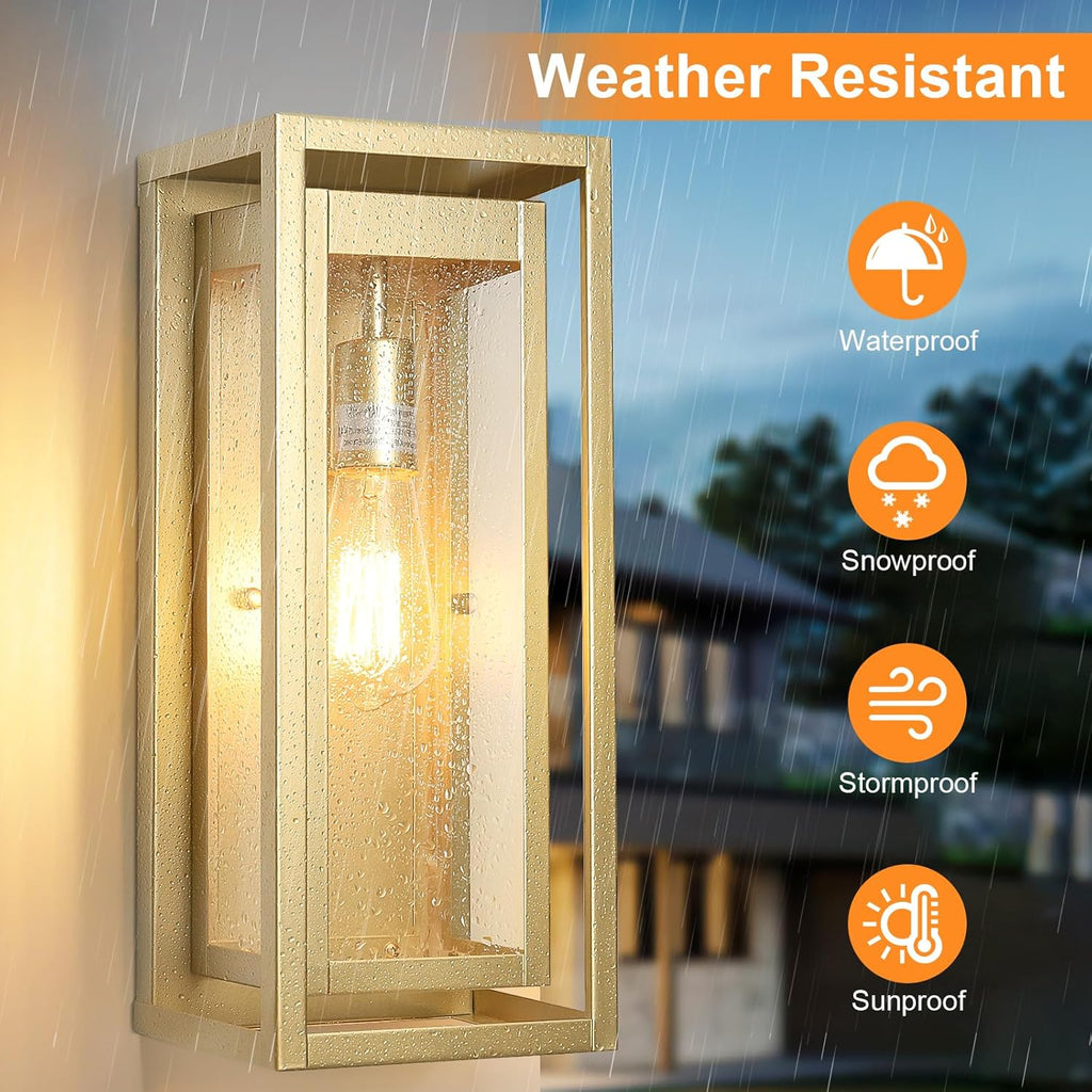 15" Large Gold Outdoor Light Fixture Wall Mount, Waterproof Outdoor Sconces, Modern Wall Lights with Clear Glass Shade for Front Door, Porch, Garage, 1 Pack A123-B0D9VTB9DF