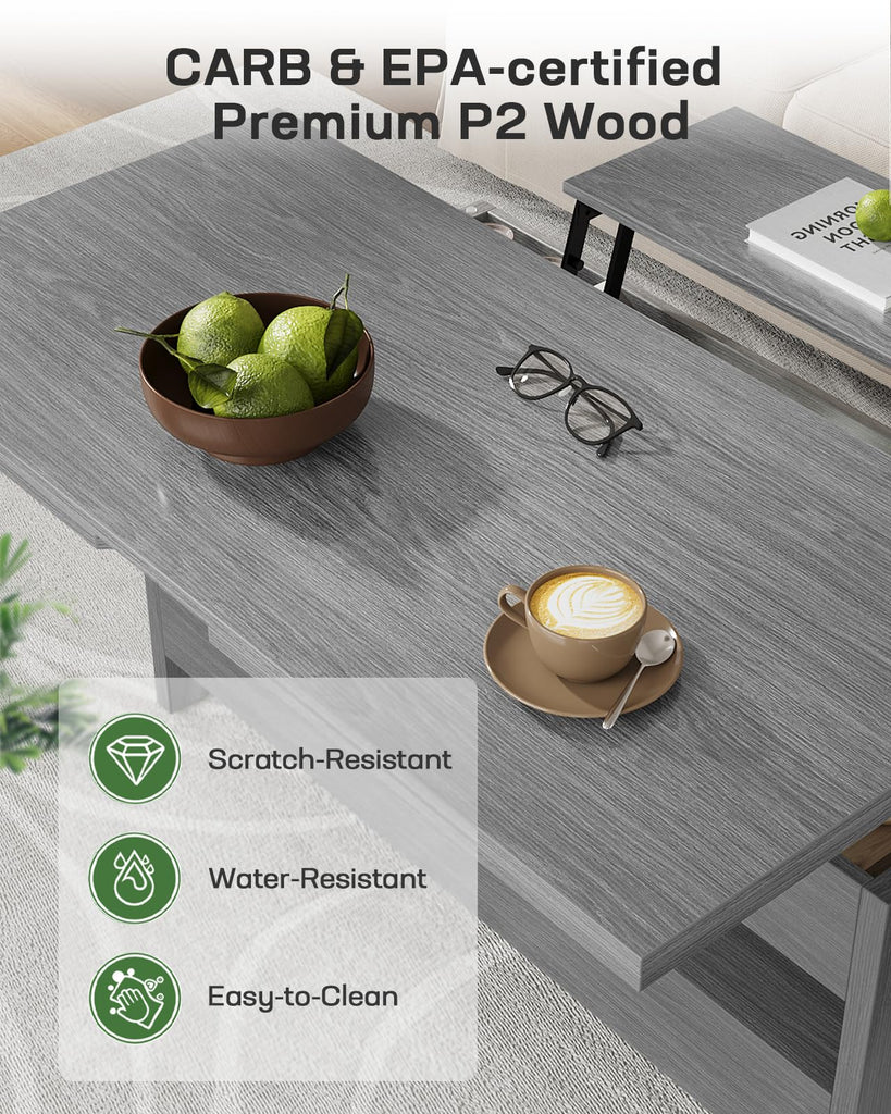 40" Lift Top Coffee Table, 4 in 1 Coffee Table with Hidden Compartment, 1 Open Shelf and 2 Drawers, Multifunctional