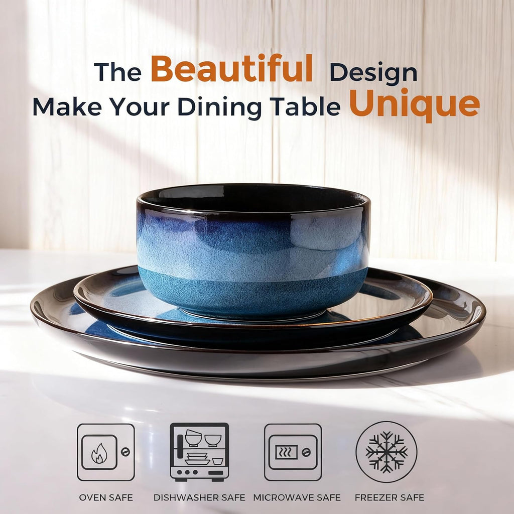 Ceramic Dinnerware Sets for 4,Porcelain Plates and Bowls Sets,Handmade Reactive Glaze Dishes Set,Chip Resistant and