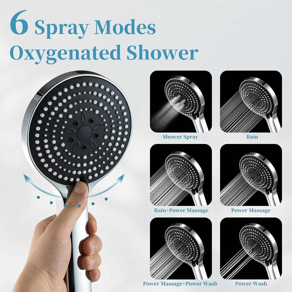 Handheld Shower Head, 6-Mode High Pressure Handheld Sprayer High Flow Large Powerful Boosting Handheld Showerhead for