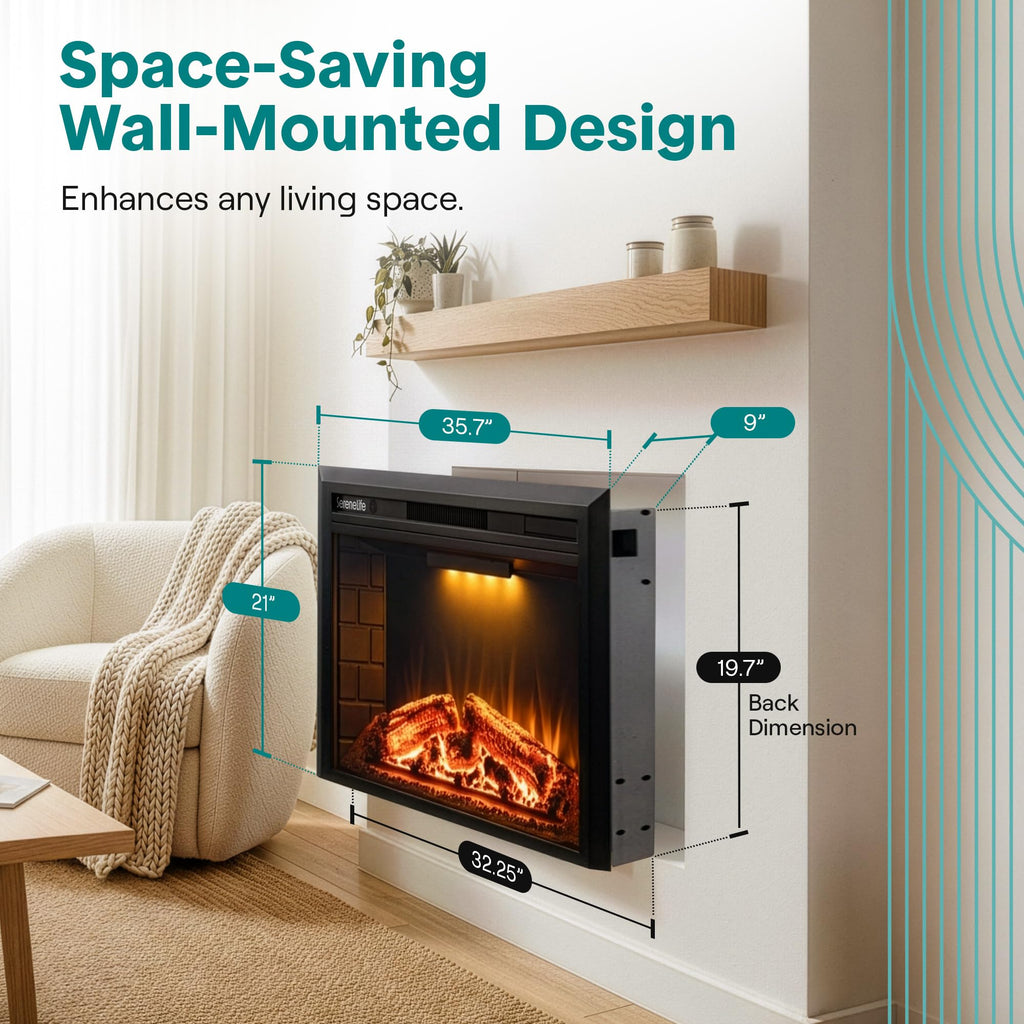 Electric Fireplace Insert with Heater | Smart Wi-Fi App Control & Remote | 700W/1500W Adjustable Thermostat with