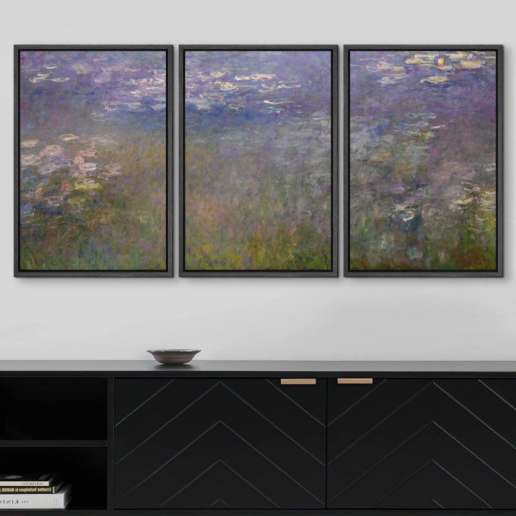 Framed Canvas Water Lilies by Claude Monet Canvas Art Wall Art - 16"x24"x3 Black