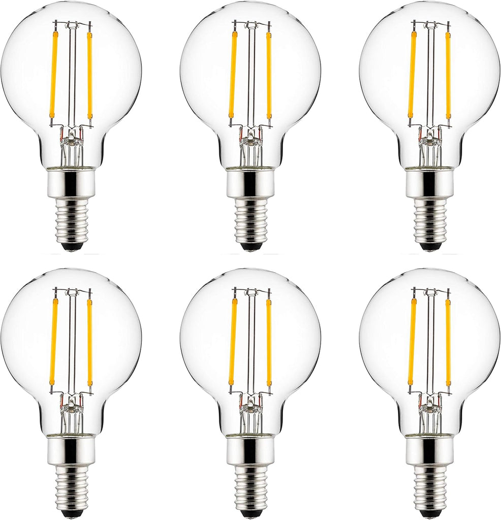 LED G16.5 Filament Style Globe Light Bulb, 2.5 Watts (25W Equivalent), 250 lumens, Dimmable, Candelabra Base