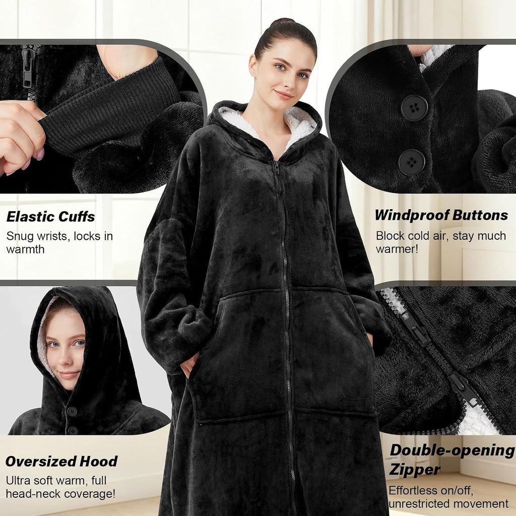 Wearable Blanket Hoodie Cozy Oversized Sweatshirt Blanket for Adult Soft Warm Hooded Blanket with Sleeves, Pocket