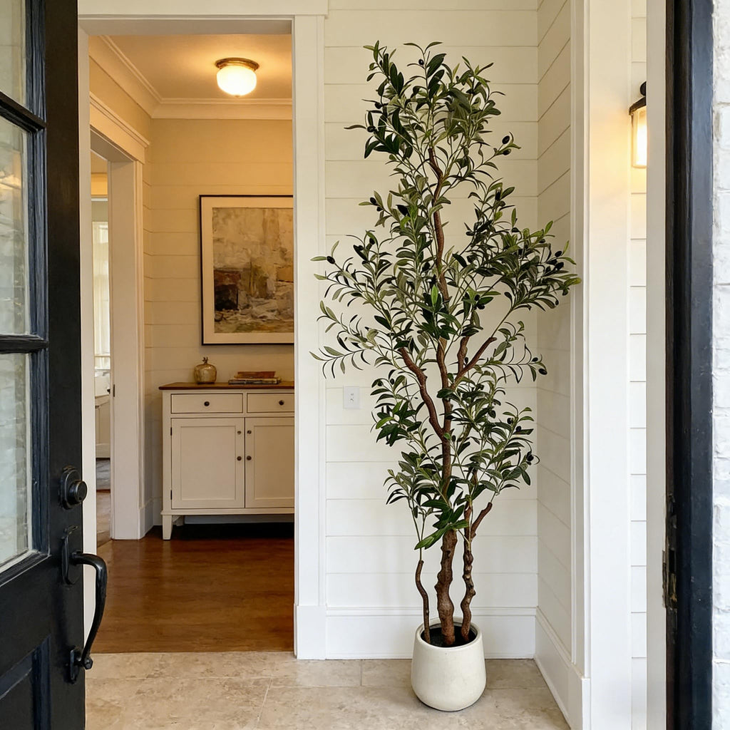 6FT Artificial Olive Tree, Three Thick Trunk, Green