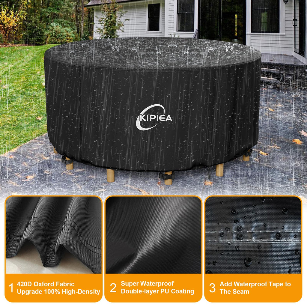 Round Patio Table Cover Waterproof, Heavy-Duty Round Patio Furniture Covers, No Tears Anti UV No Fading (96" Dia x