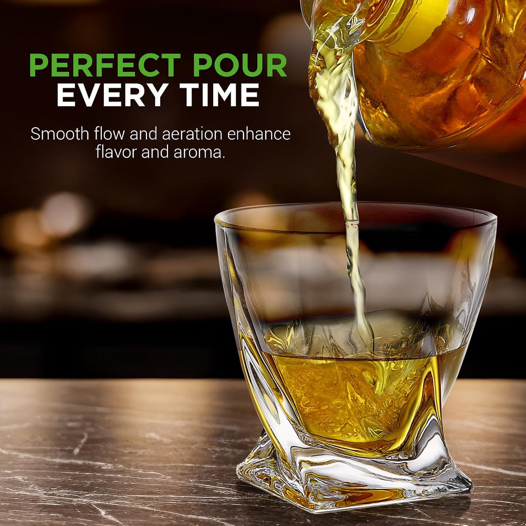 Glass Whiskey Decanter - Elegant Liquor Decanter for Scotch, Brandy, Bourbon, Rum, Gin, Vodka & Wine, Thick Bottom