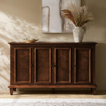 Traditional Sideboard Buffet with Racks, Rubber Wood Legs, 58" Cabinet with Drawer Organizers /Kitchen, Walnut