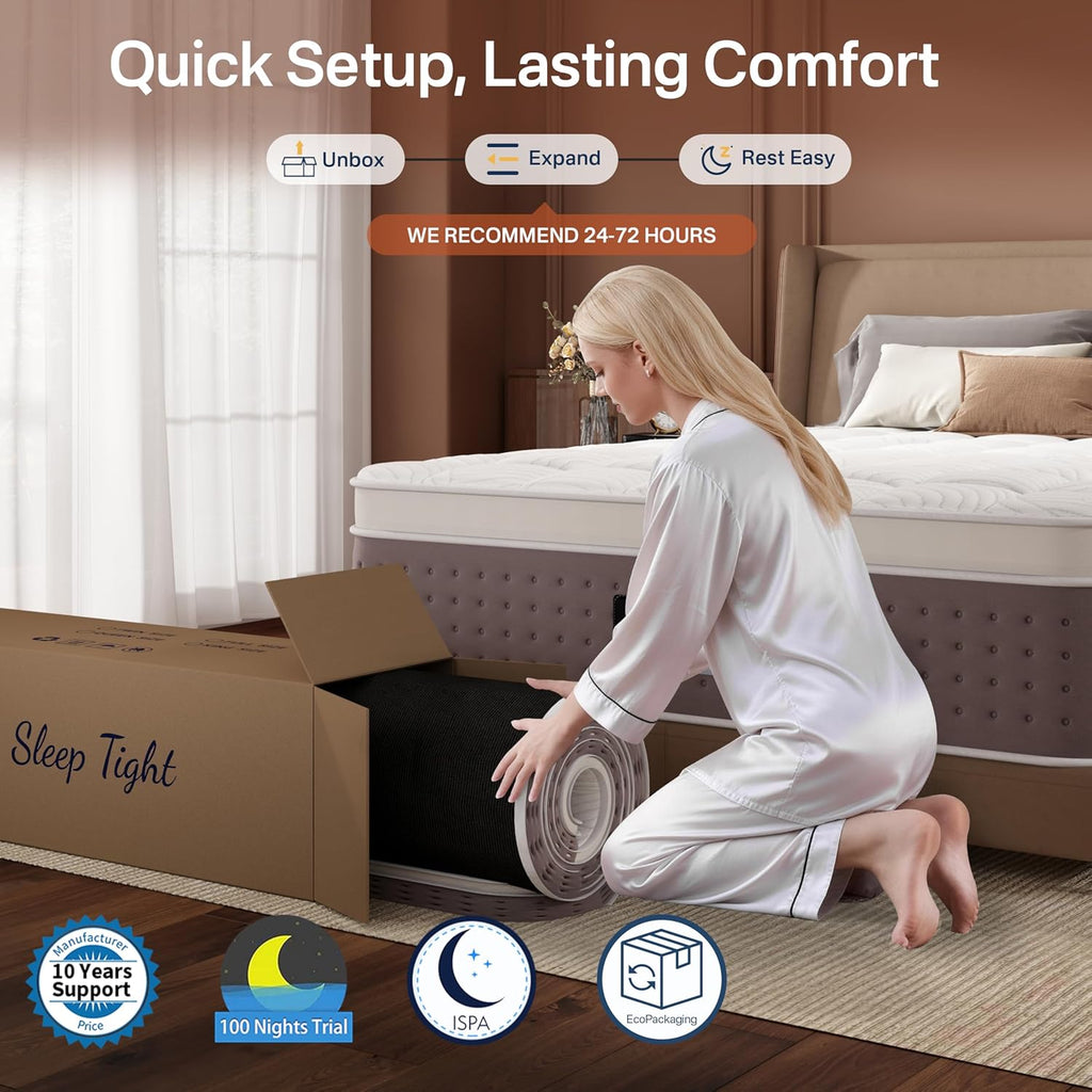 16 Inch King Size Mattress, Hybrid King Mattress in a Box for Side Sleepers | Cooling Gel Memory Foam & Medium Firm