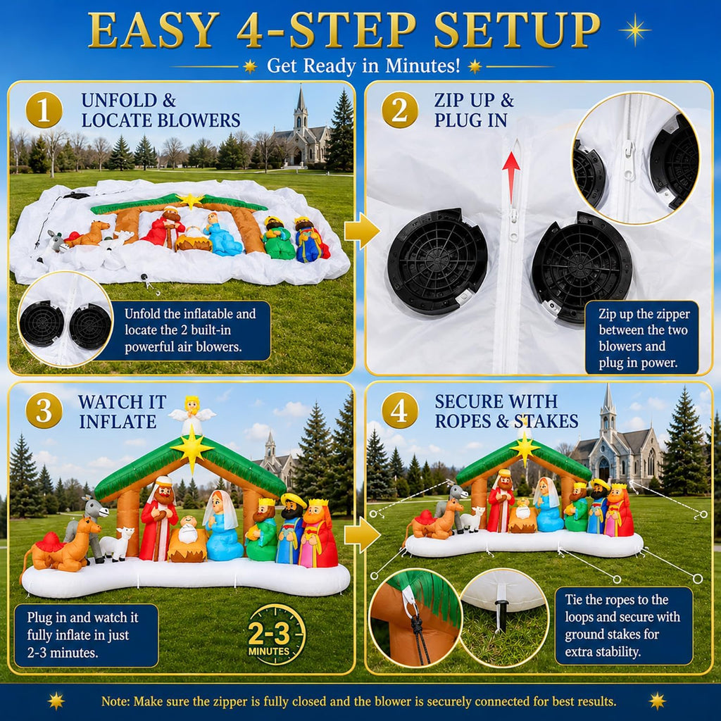 12FT Christmas Nativity Scene Inflatable with Jesus, Mary & Joseph